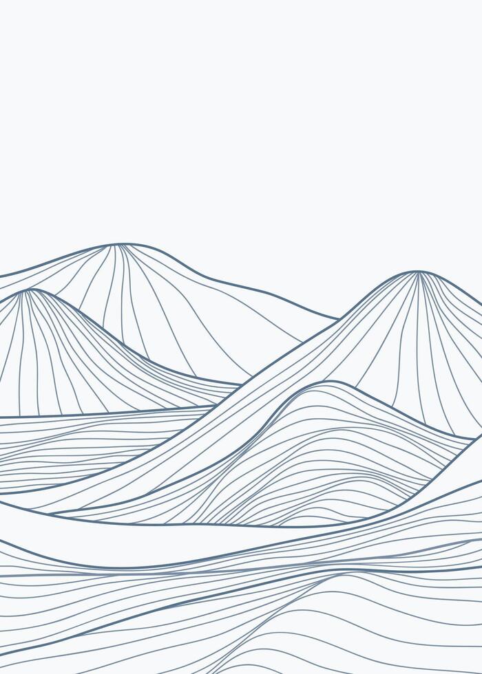 Abstract mountain and wave line art illustration. Hand drawn style. Landscape abstract contemporary aesthetic background. Use for template, print, poster vector