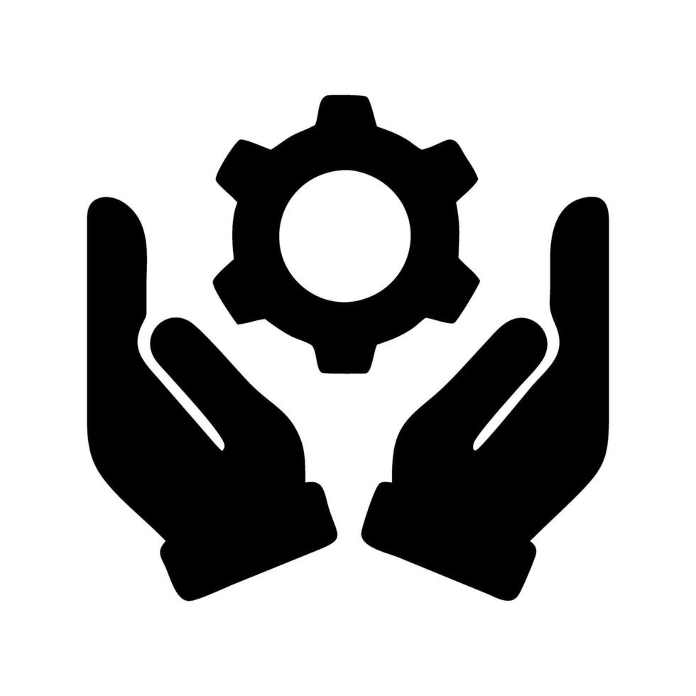 Hand giving gear settings icon. Hand with gear adjusting system settings. vector