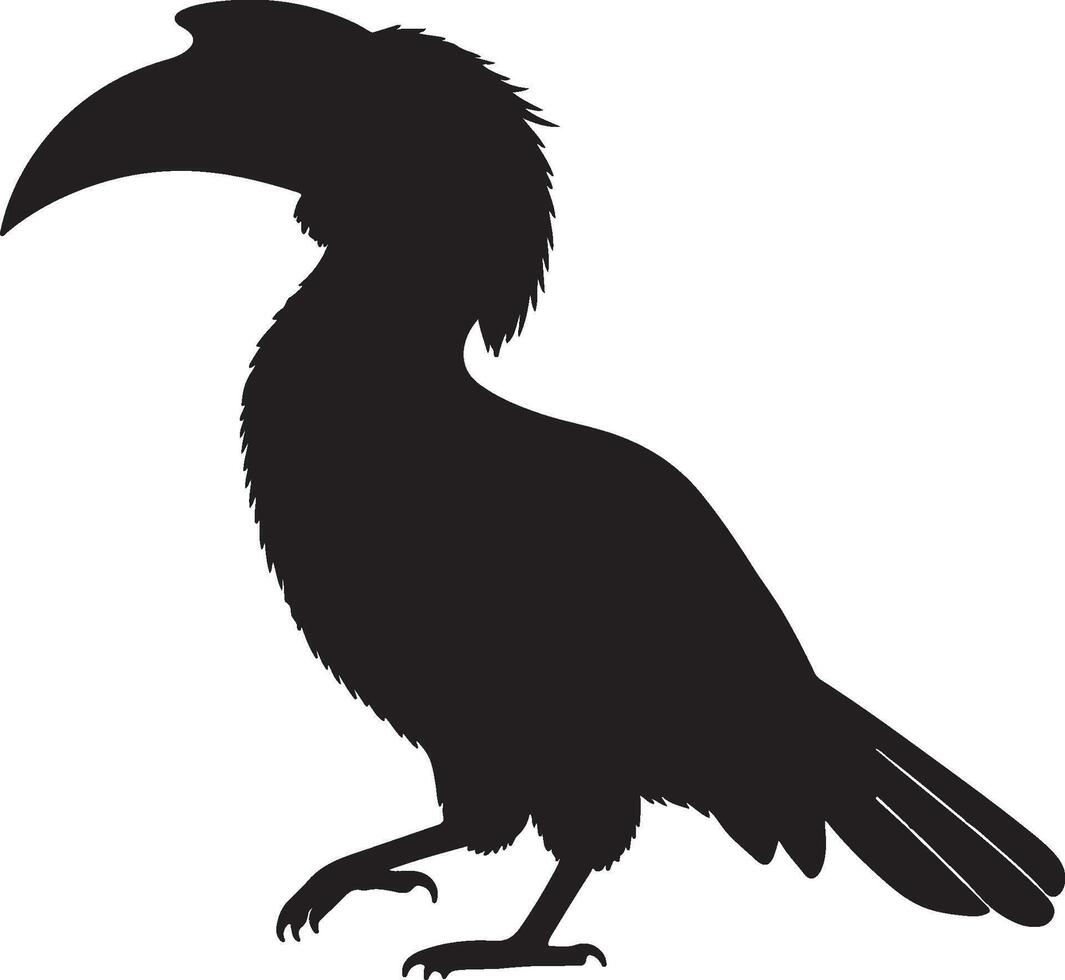 A black and white silhouette of a hornbill vector