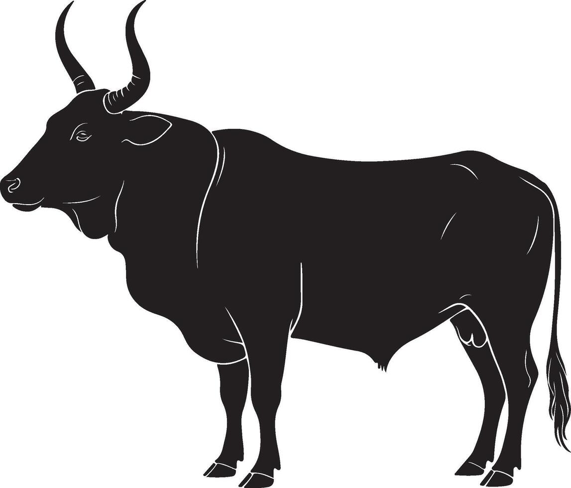 A black and white illustration of a bull vector