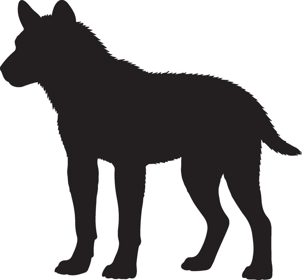 A black silhouette of a wolf standing on a white background vector