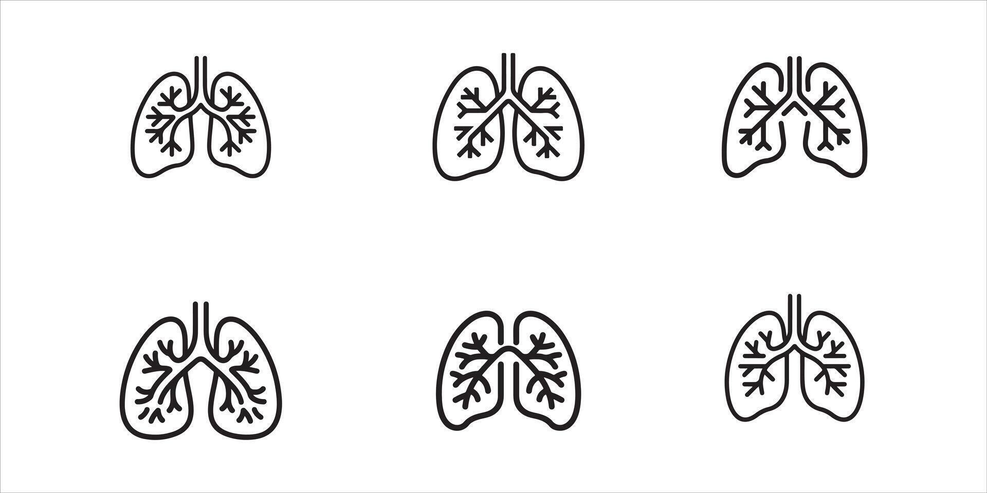 Lungs icon set, black and white illustration vector