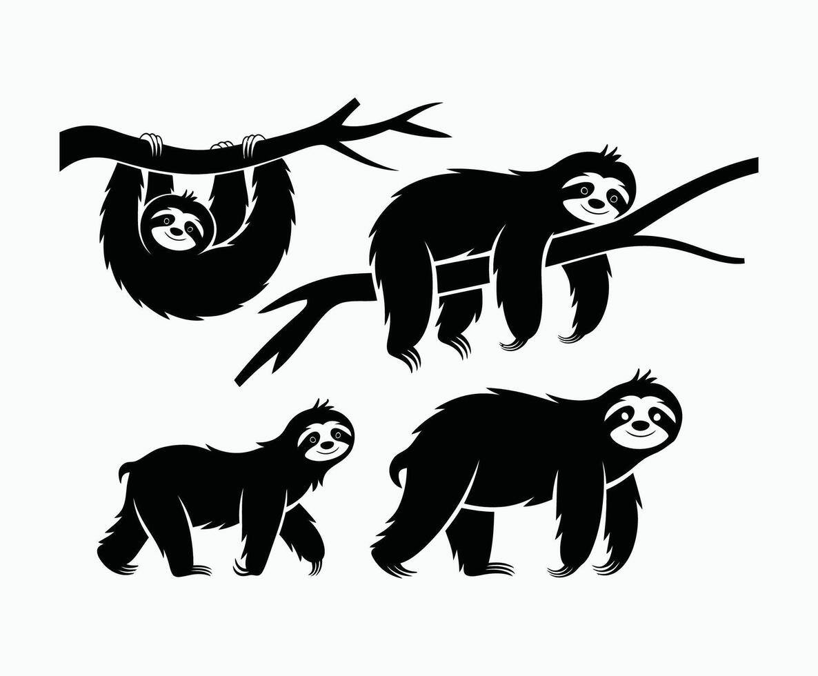 Sloth Silhouette Collection Template Illustration vector