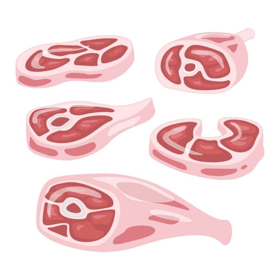 Meat mascot design. Meat stock pack. vector