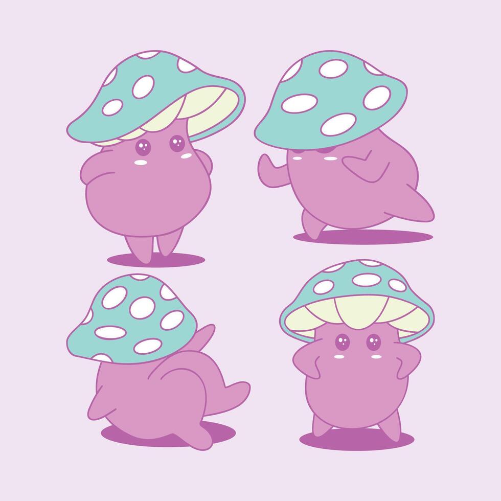 Mushroom mascot design. Cute mushroom stock sticker pack. vector