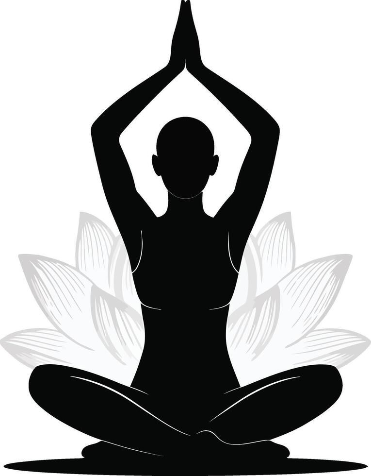 Spiritual Yoga Pose Silhouette with Halo vector