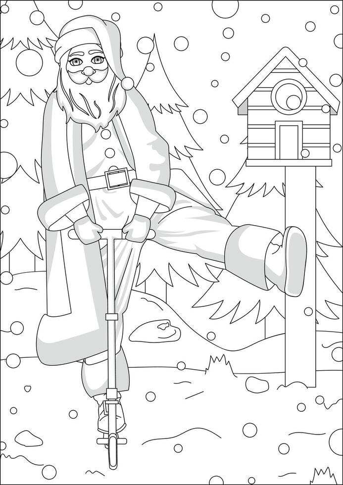 Santa Delivering Gifts Christmas Coloring Page vector