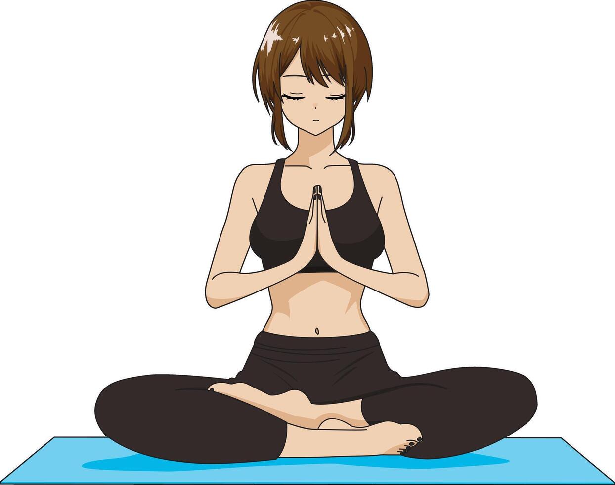 Easy Pose Yoga Girl Performing Sukhasana Yoga Asana vector