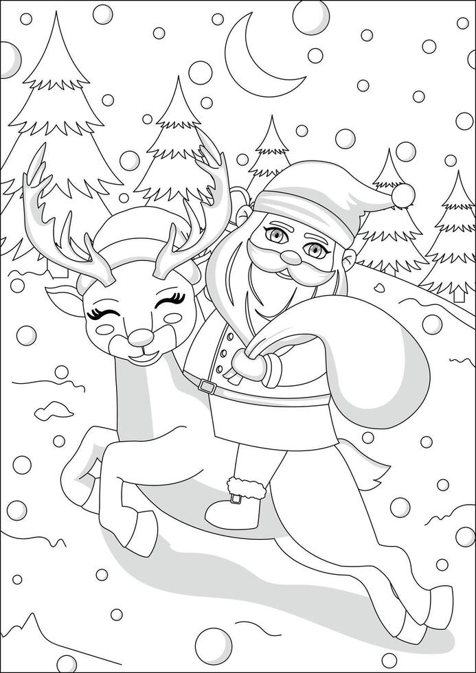 Grayscale Christmas Santa Coloring Pages Printable vector