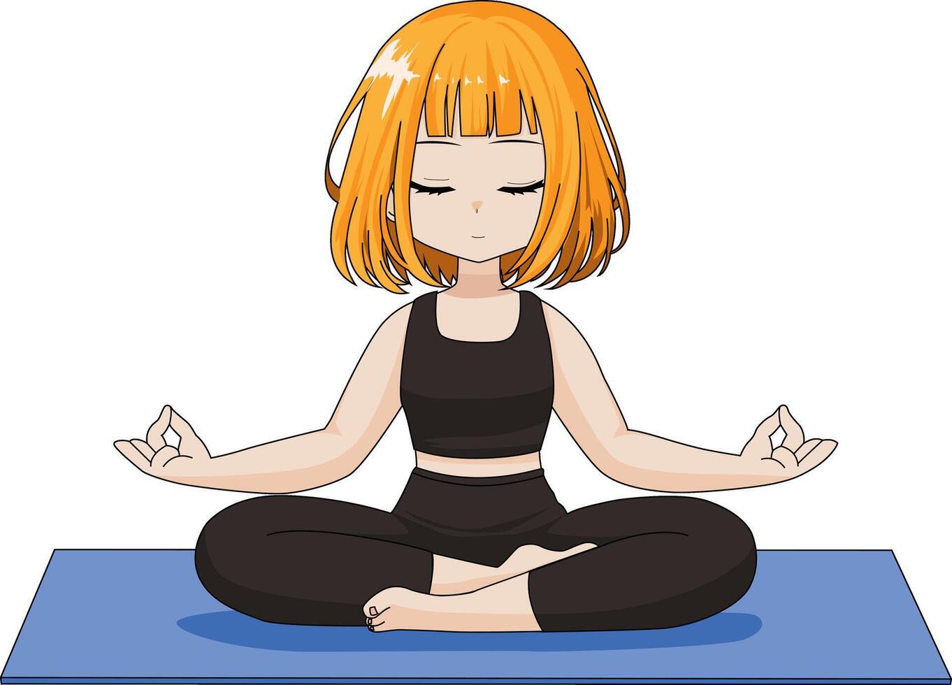 Chibi Girl Doing Easy Pose Yoga Sukhasana Yoga Asana vector
