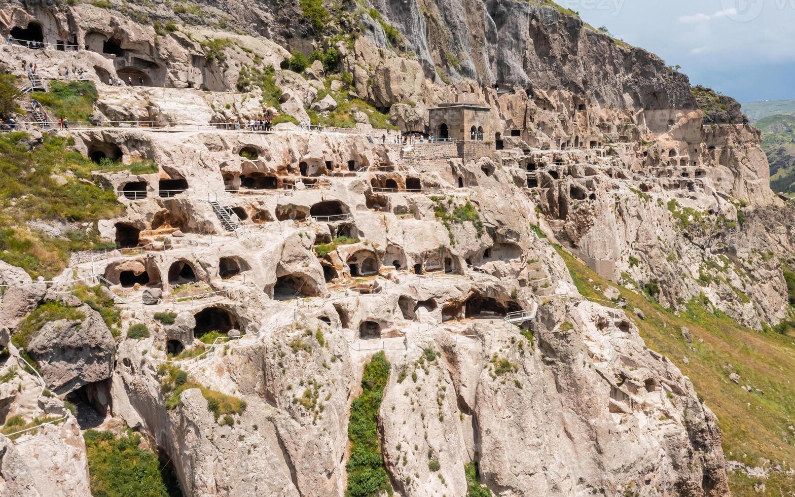 Aerial view of Vardzia. It is a cave monastery site in southern Georgia photo