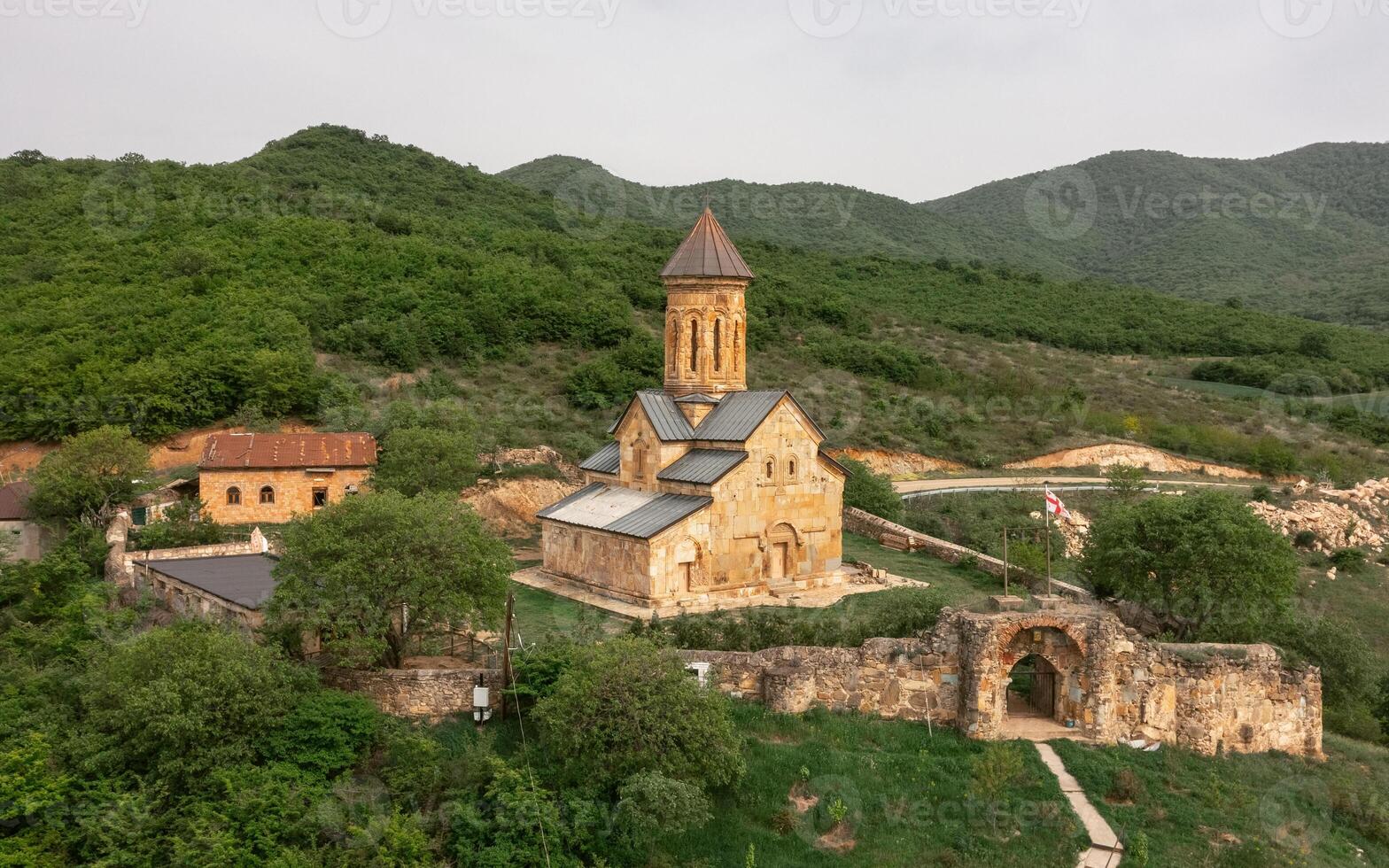 Aerial view of Tsughrughasheni monastery in Georgia photo
