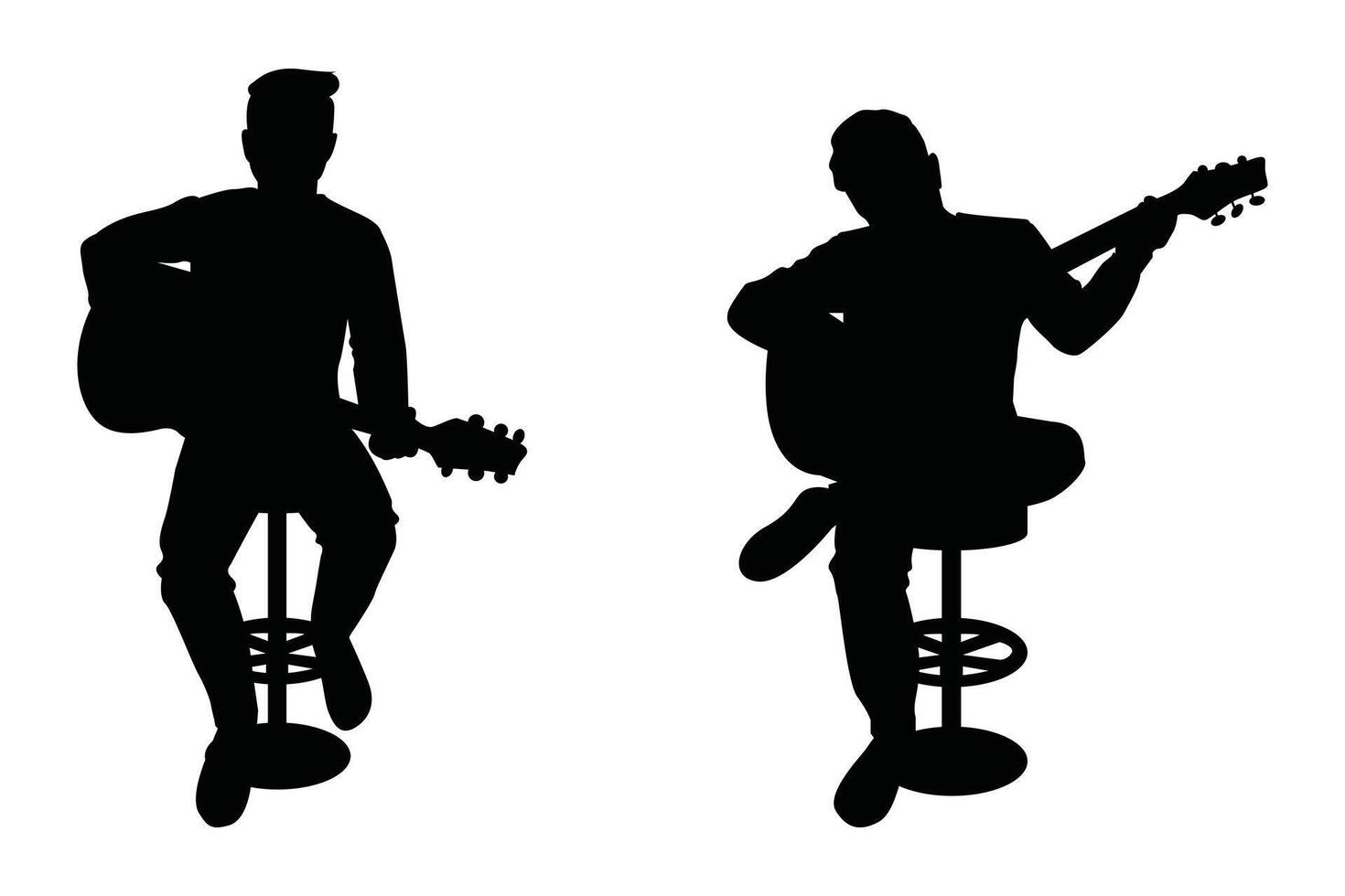 Silhouette Set of two Musicians Playing Guitar and Bass from Front View vector
