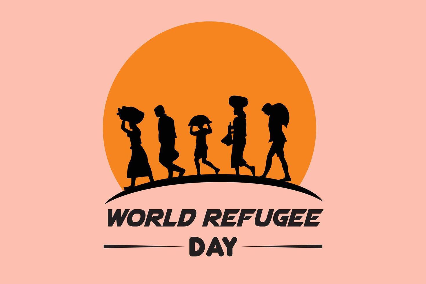 World Refugee Day Social Media Design with Silhouette of Families and Children vector
