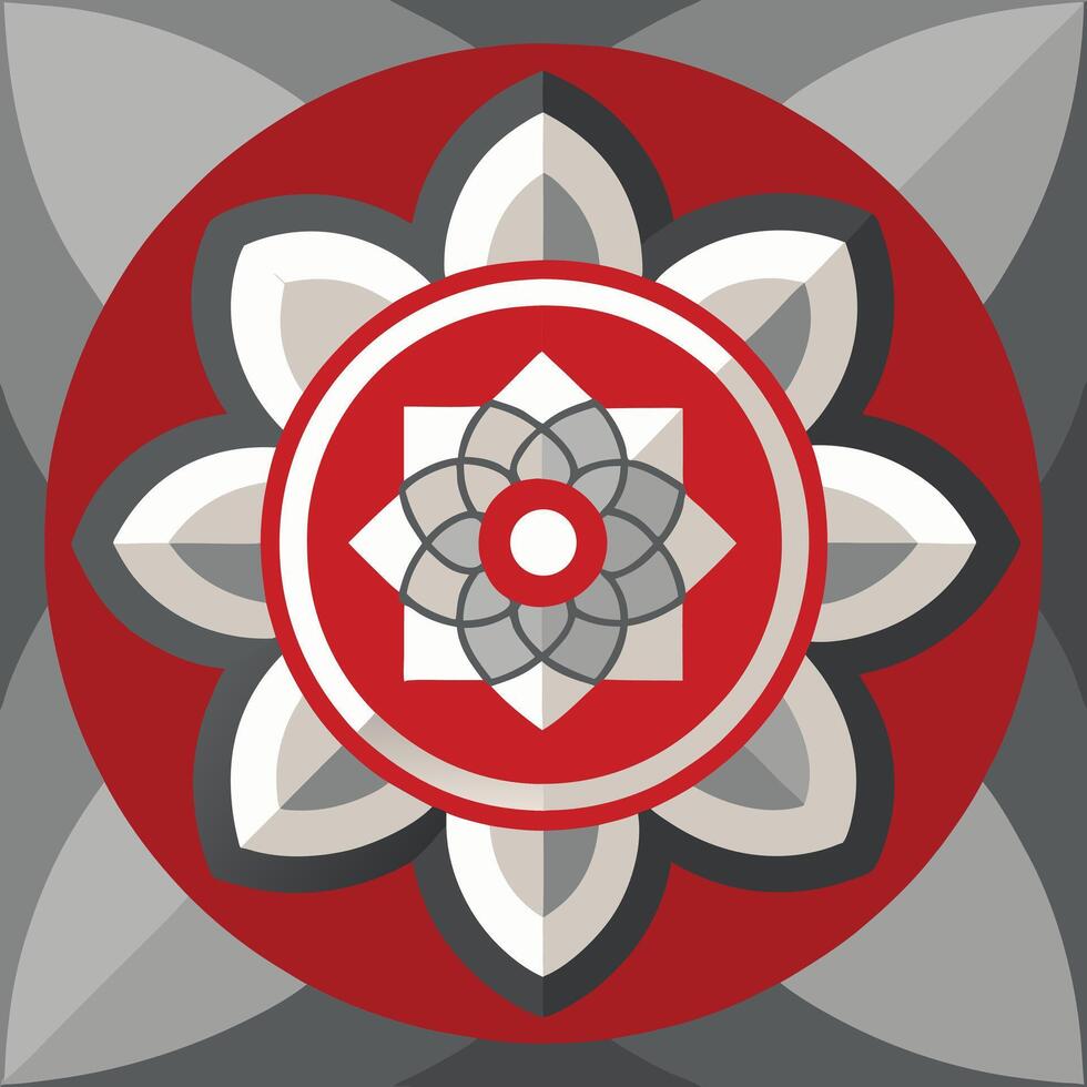Red Mandala with Geometric Floral Design vector