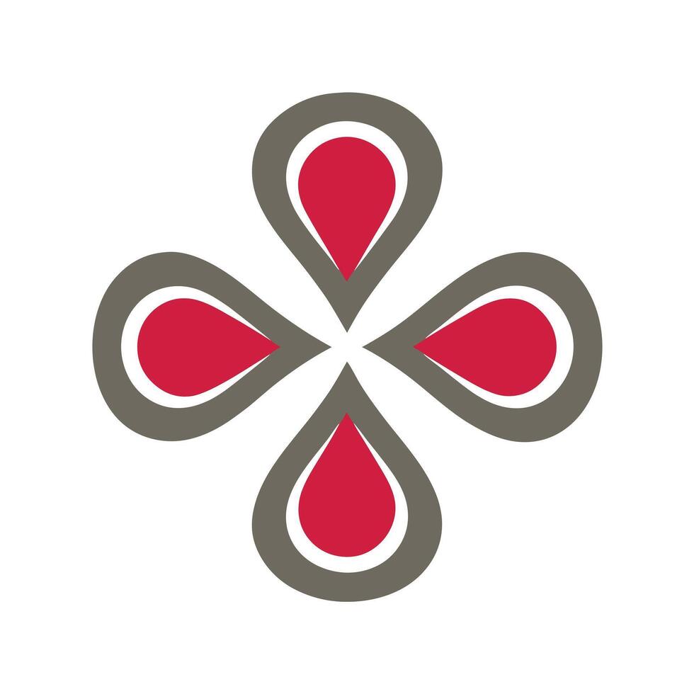 Symmetrical Floral Emblem with Red Petals vector