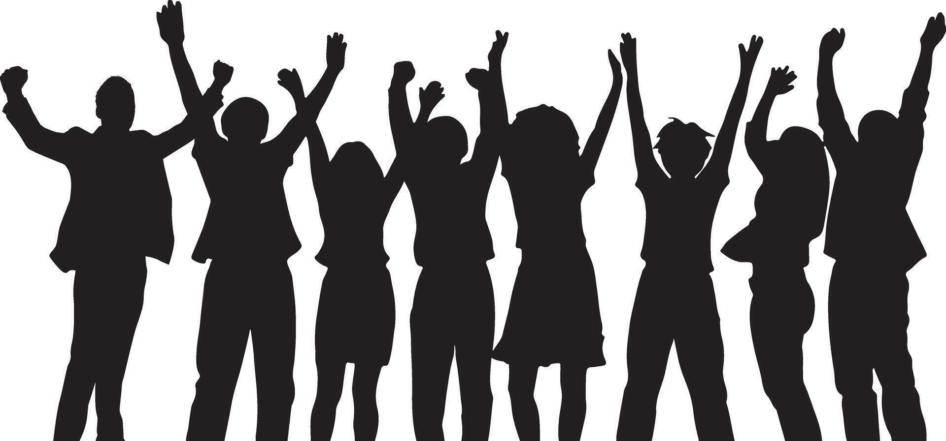 Silhouettes Of Celebrating People With Raised Hands vector