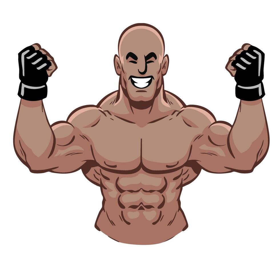 MMA fighter Character in Hand Drawn vintage Style vector