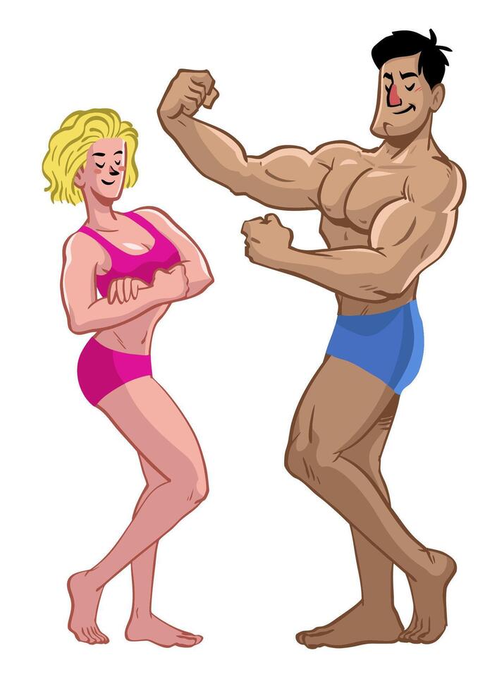 Vintage Retro Character of Couple Bodybuilder vector