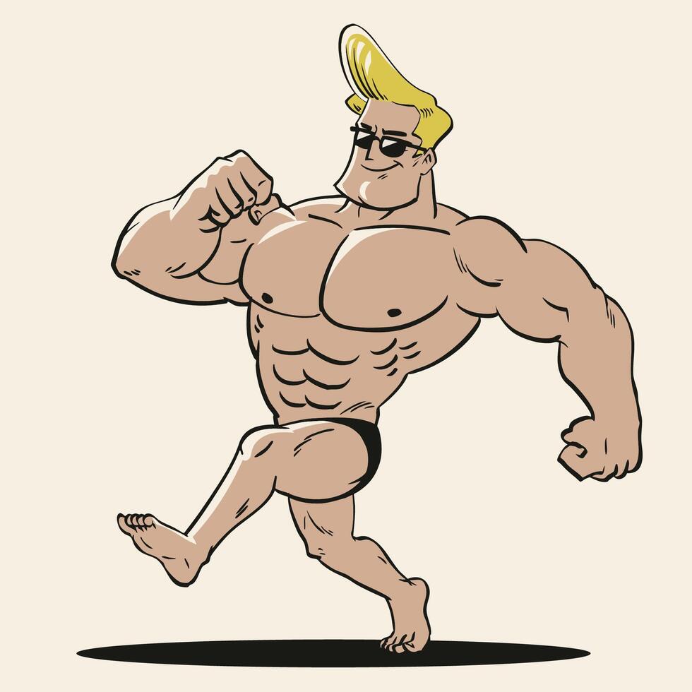 Retro Vintage style of Cartoon Bodybuilder Character vector
