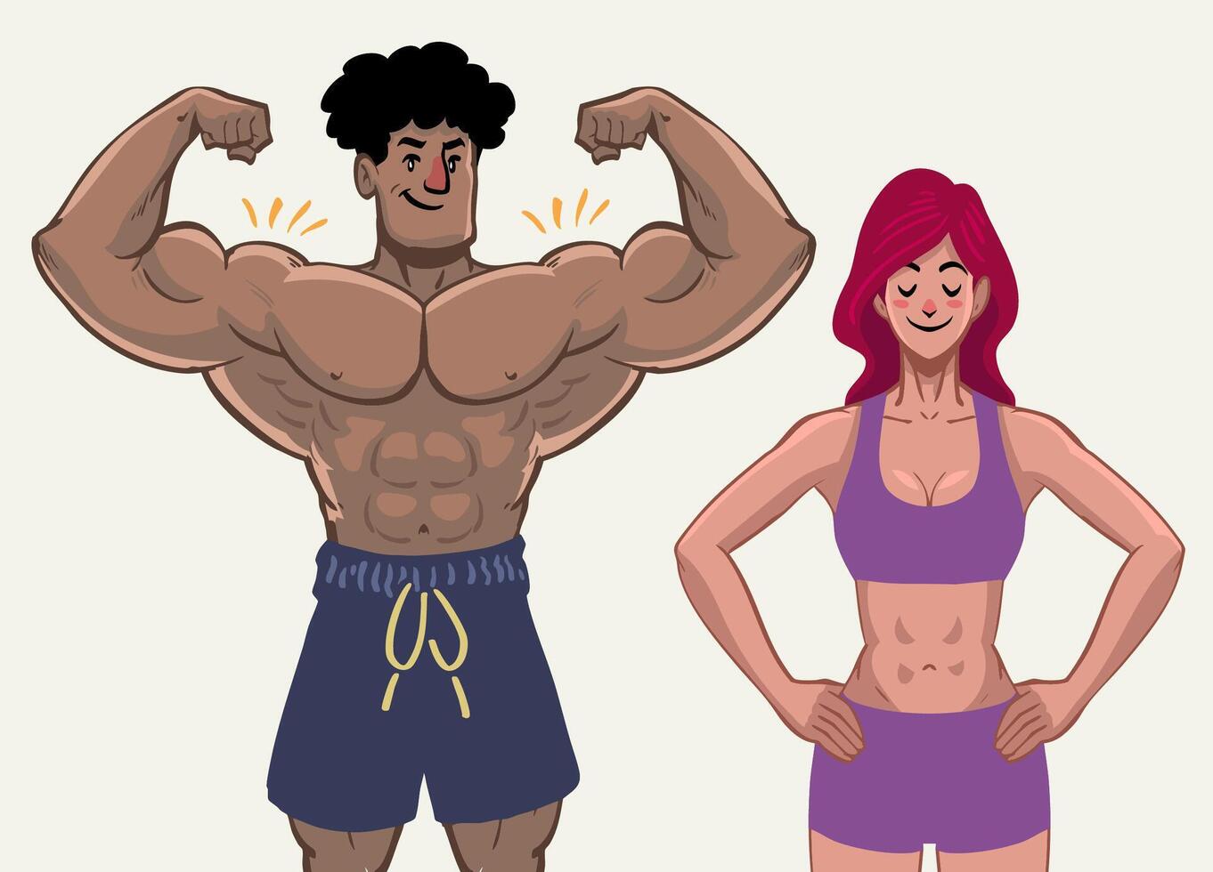 Couple of Bodybuilder illustration in hand drawn style vector