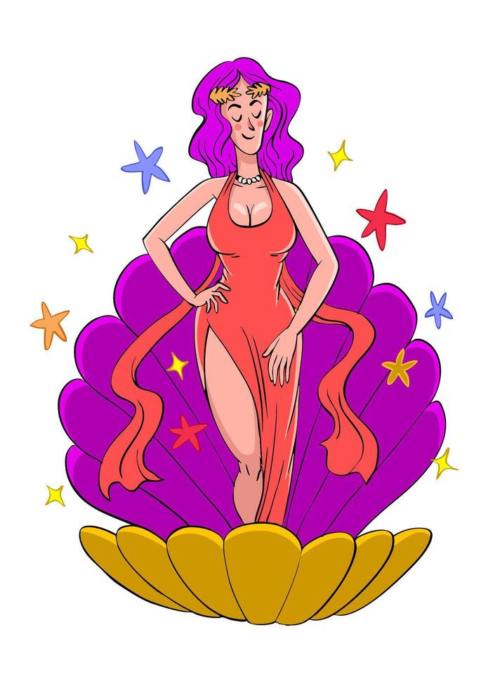Greek Goddes of Aphrodite in Vintage Retro Hand Drawn Style vector