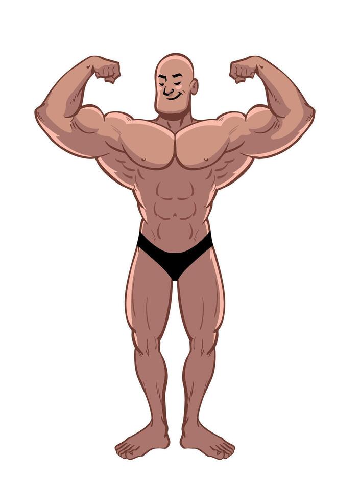 Vintage Bodybuilding Character Flexing his Muscle Body vector