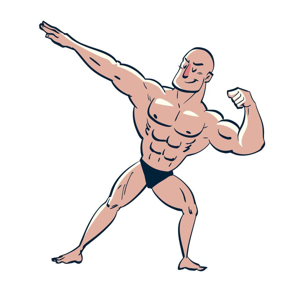 Hand drawn Vintage of Bodybuilder posing vector