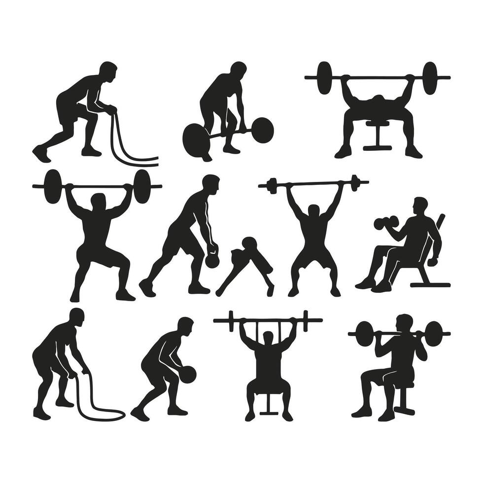 Gym Workout Silhouettes of Men Exercising vector