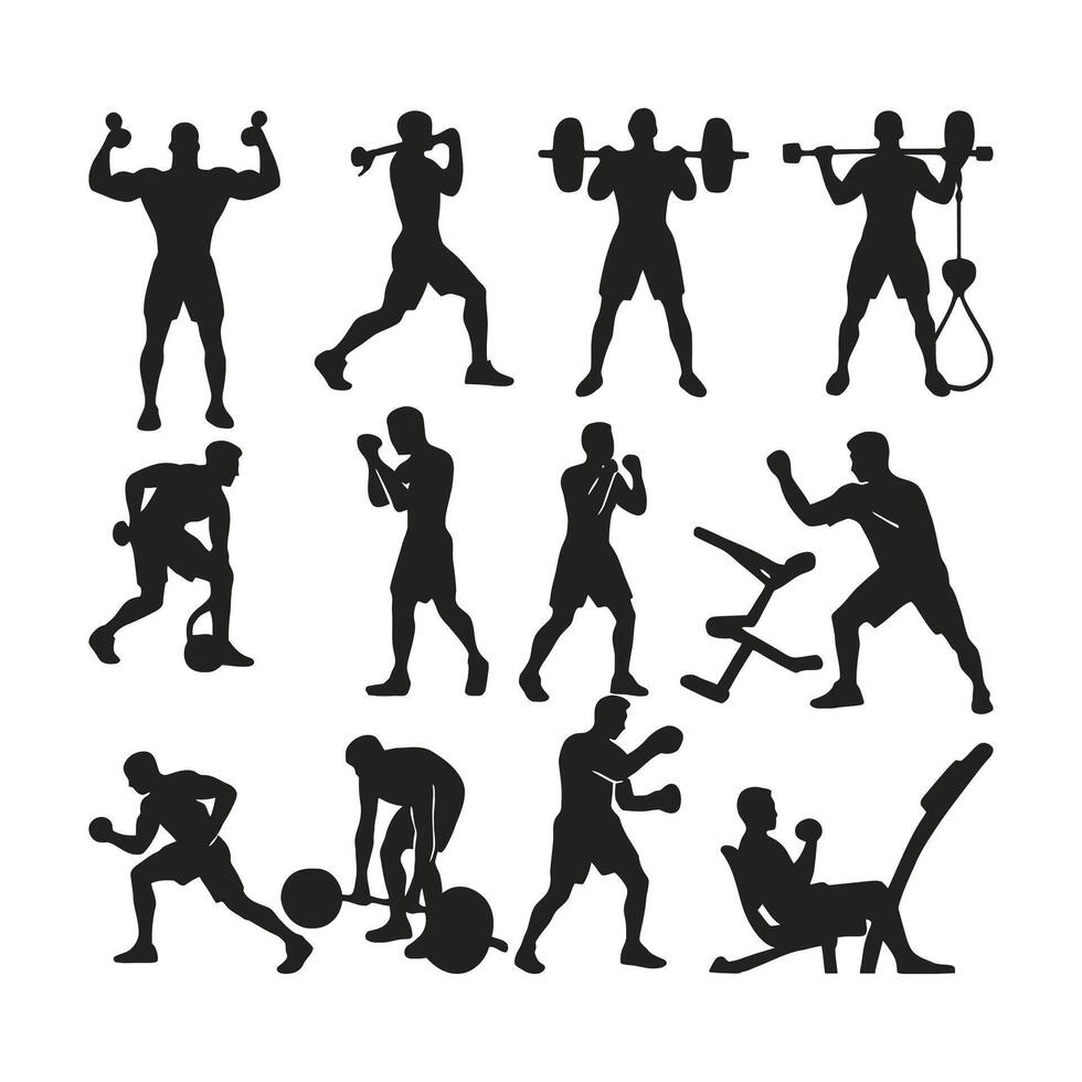 Fitness Exercise Silhouettes Collection vector
