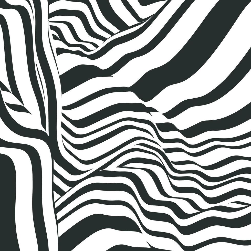 Abstract wave of white and black curved lines. Hallucination distorted lines backdrop.. Optical illusion pattern. Twisted futuristic background of lines. Dynamic wave vector