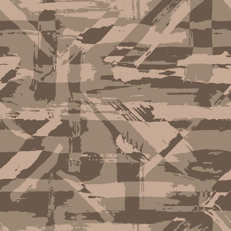 Striped dirty camo print. Wall stained with roller paint background with dry brush strokes. Seamless brown wallpaper. Camouflage hand draws grunge texture vector
