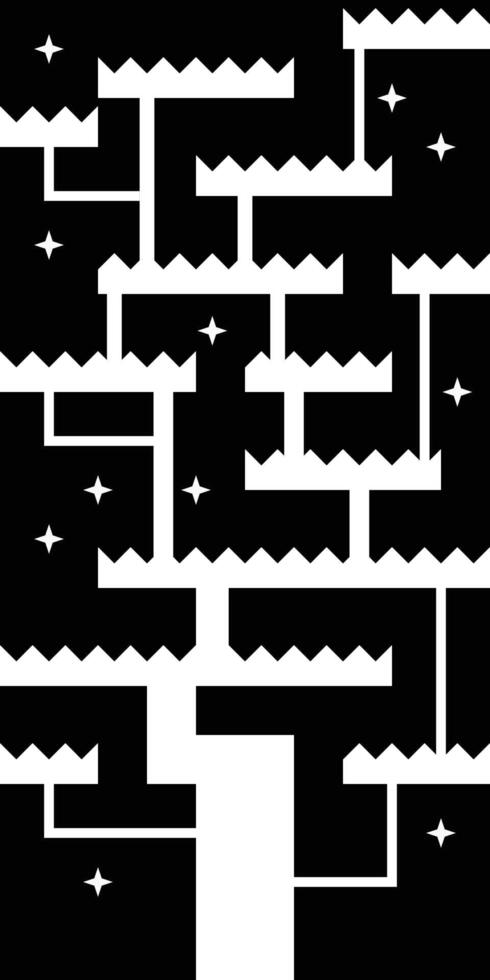 Magical tree in the black starry sky. Bauhaus style poster. Arcade game scene with one big tree, branches board. Isolated on black background vector