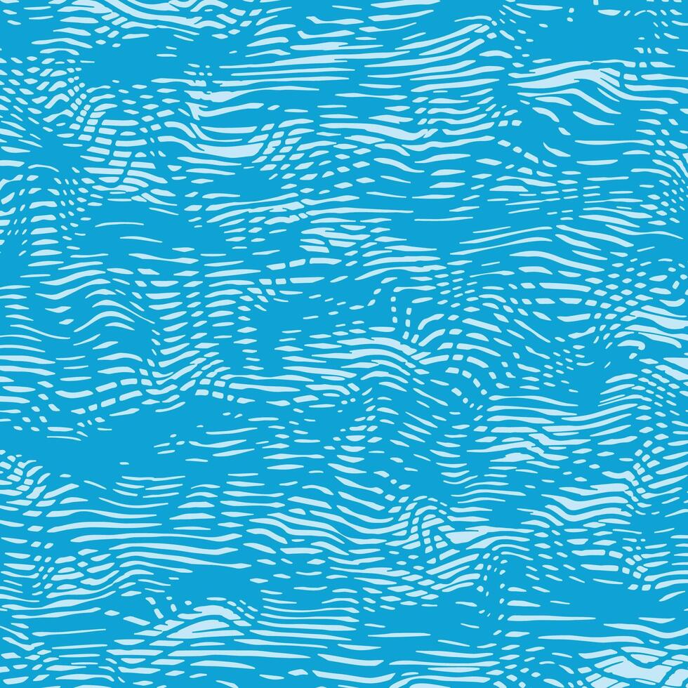 Abstract dynamical rippled water surface, visual halftone moir effect, illusion of movement, curvature. Blue waves line texture vector