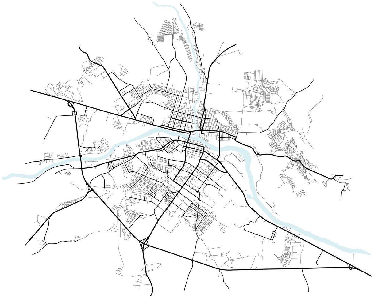City map of Twer. Scheme of town streets. Line navigation plan. Black line road on white isolated background. Urban pattern texture vector