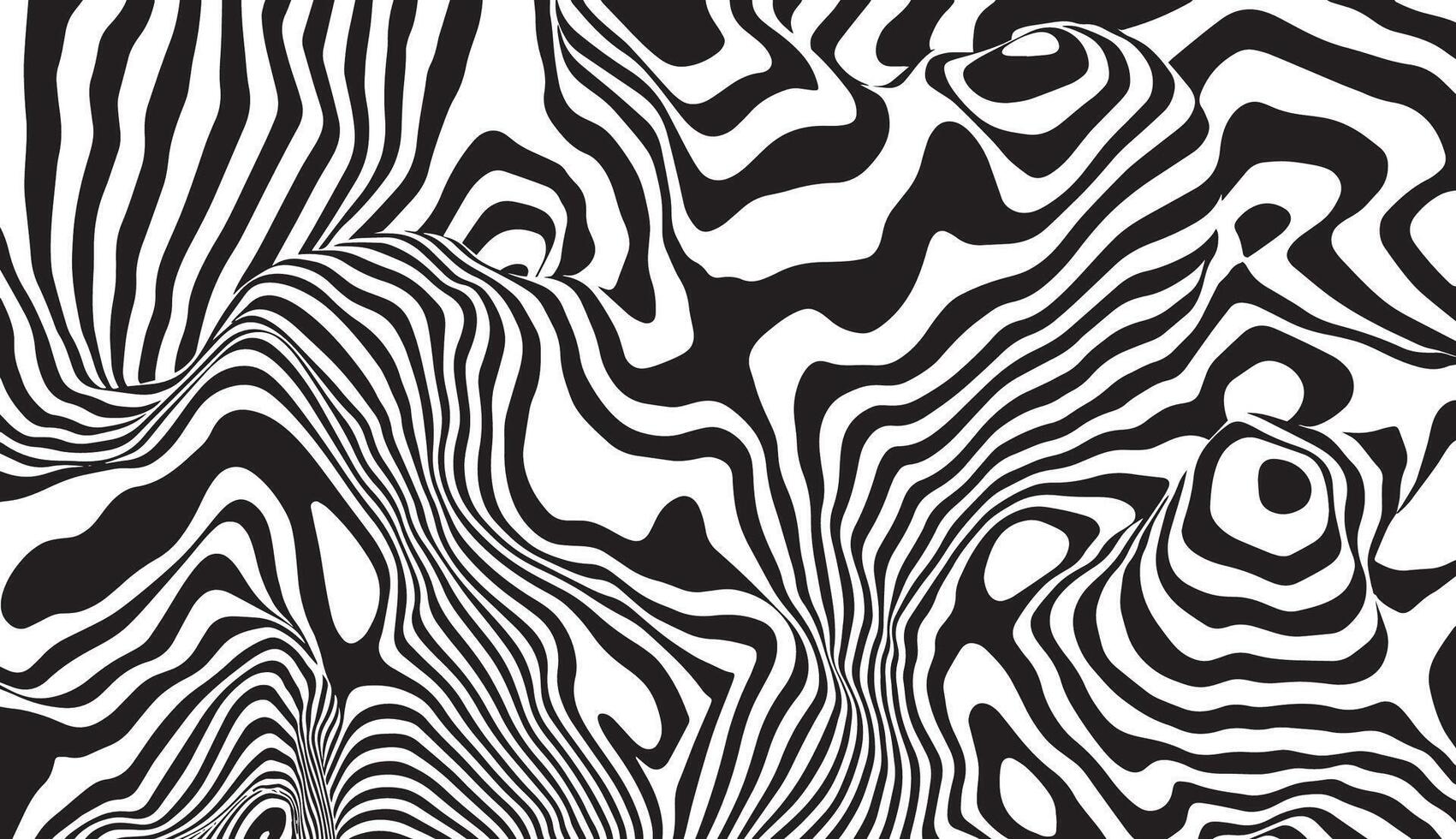 Monochrome pattern, curved lines, striped black and white background. Abstract dynamical rippled texture, 3D visual effect vector