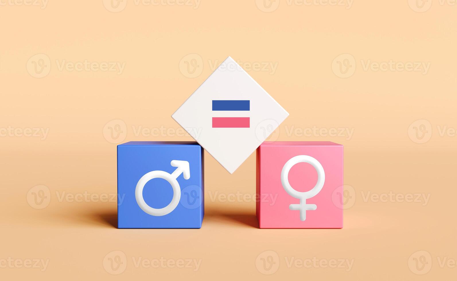 Concept of human rights and the symbol of gender equality. Cube with an equal sign between the symbols of men and women. photo