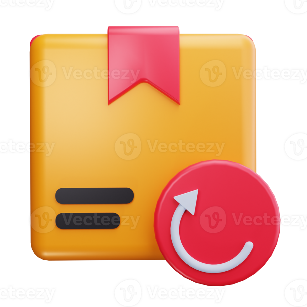 Yellow box with a red bookmark and a red button with a white curved arrow png