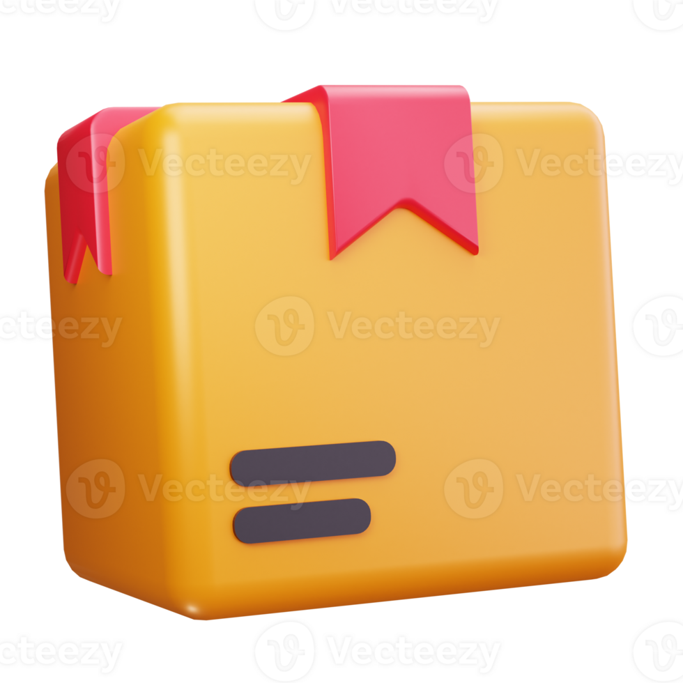 3d icons a yellow package with a red bookmark perfect for online shopping visuals png