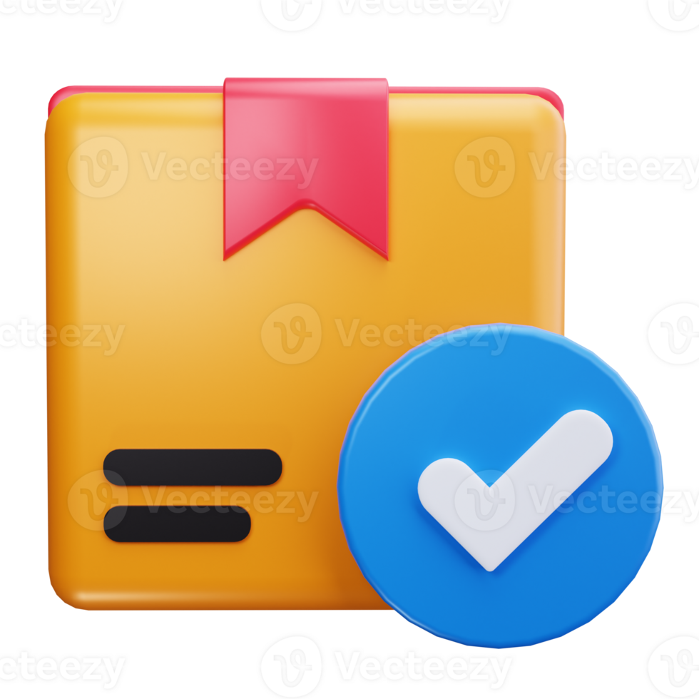 3d icons a vibrant yellow box with a red bookmark and a blue checkmark png