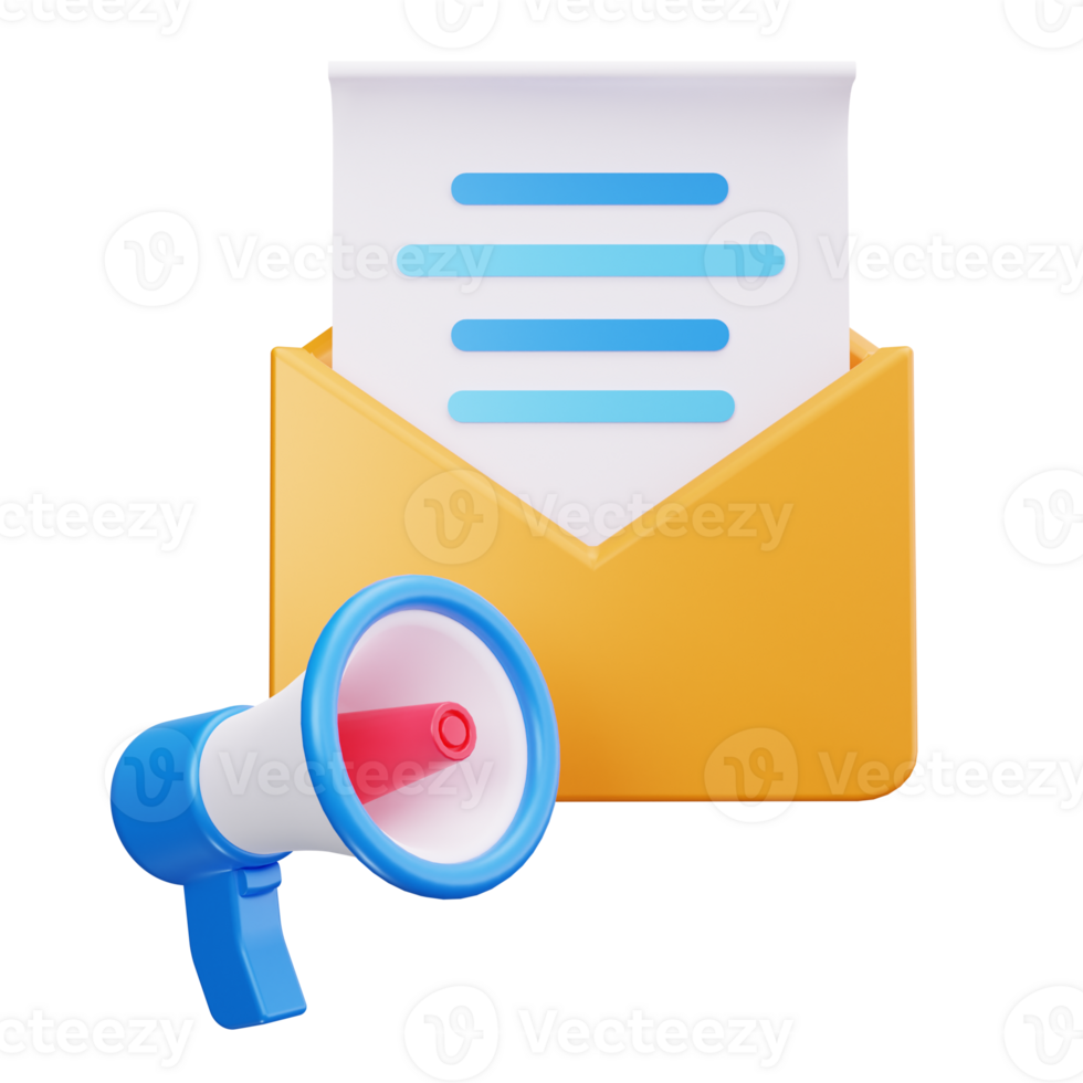 It shows an email icon next to a megaphone png