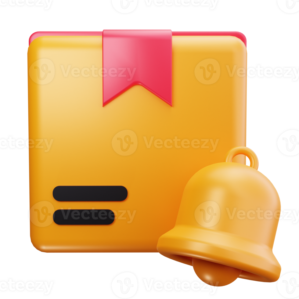 3d icons a bright yellow box with a red bookmark and a yellow bell png