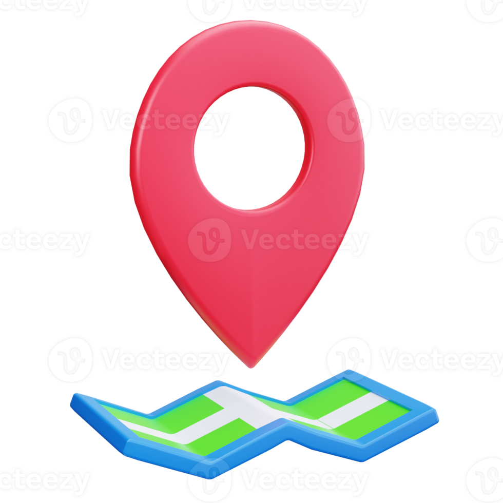 3d icons of a red map pin on a blue and green map png