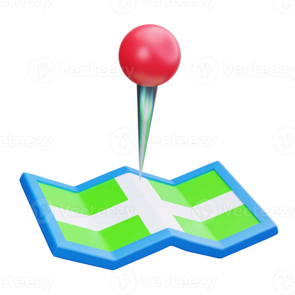 3d icons represent a red pin on a green and blue map png