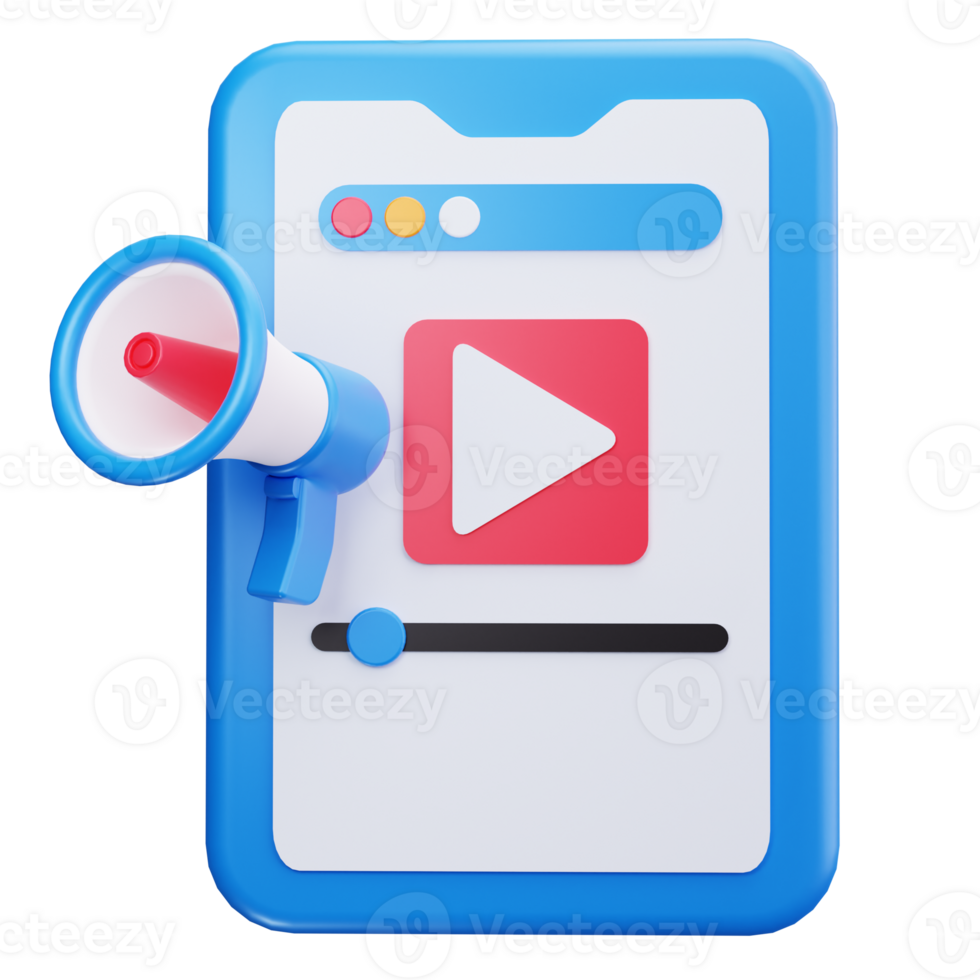 3d rendering of a megaphone and a phone with a play button png