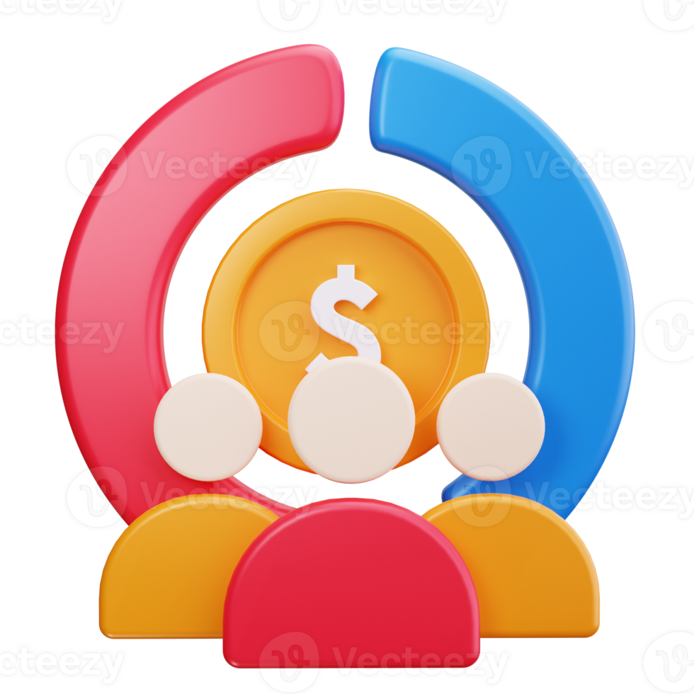 There are three people and a dollar sign in a 3d graphic. png