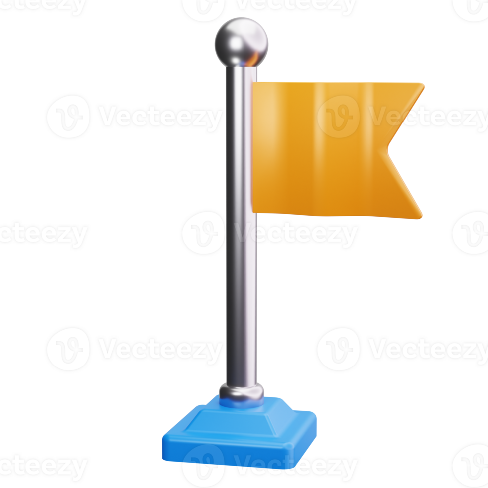 3d icons of a silver flagpole with a yellow flag and blue base png