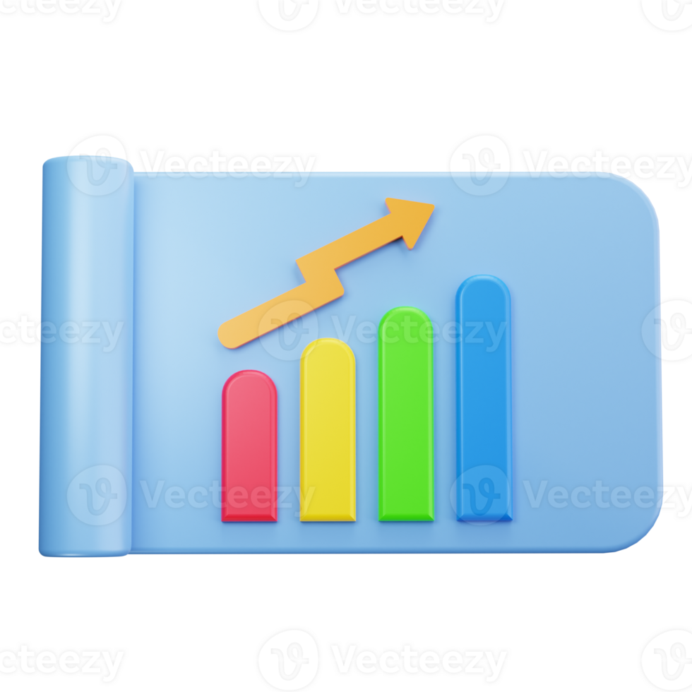 Blue 3d bar graph with a yellow arrow. png