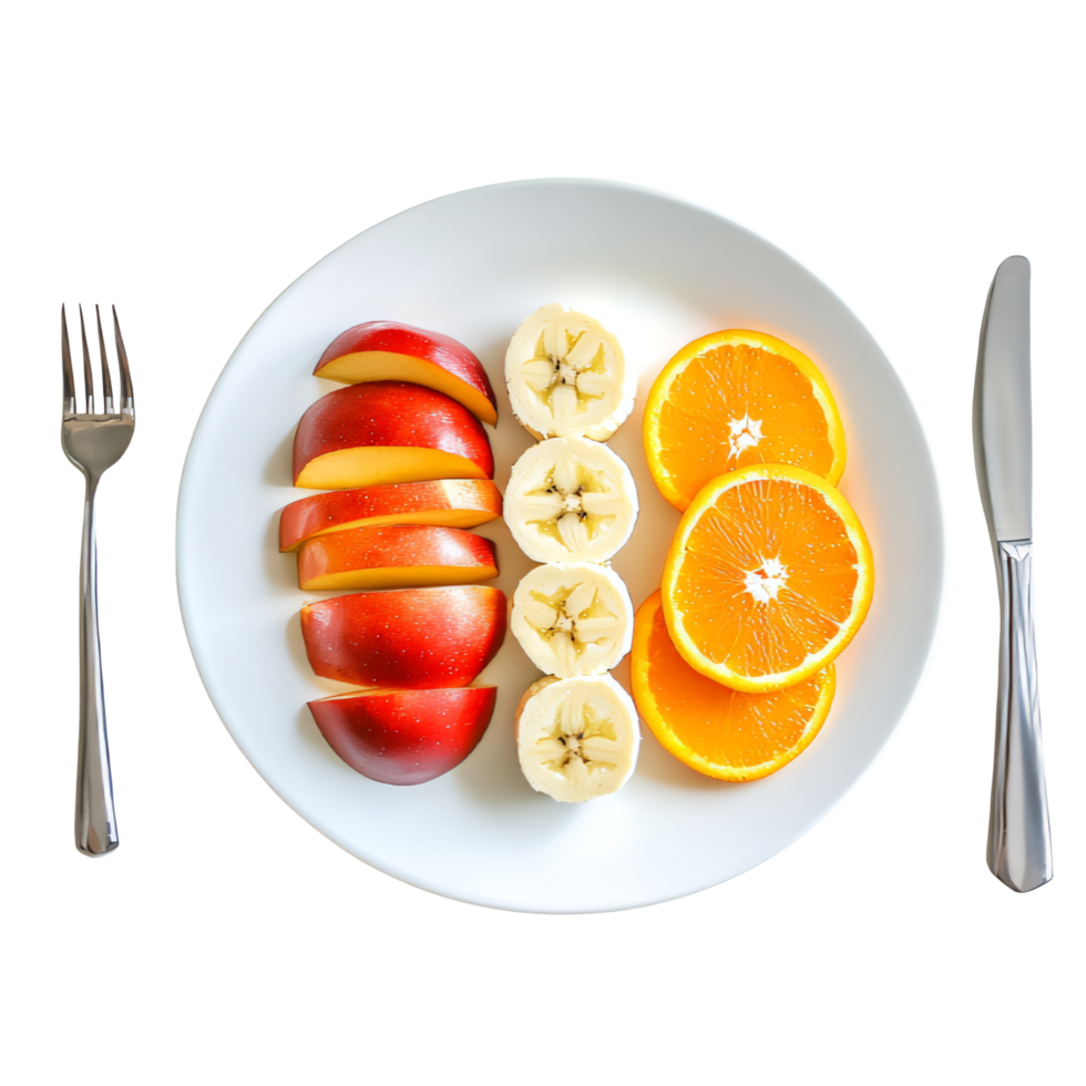 Healthy Fruit Salad on Plate with Cutlery png