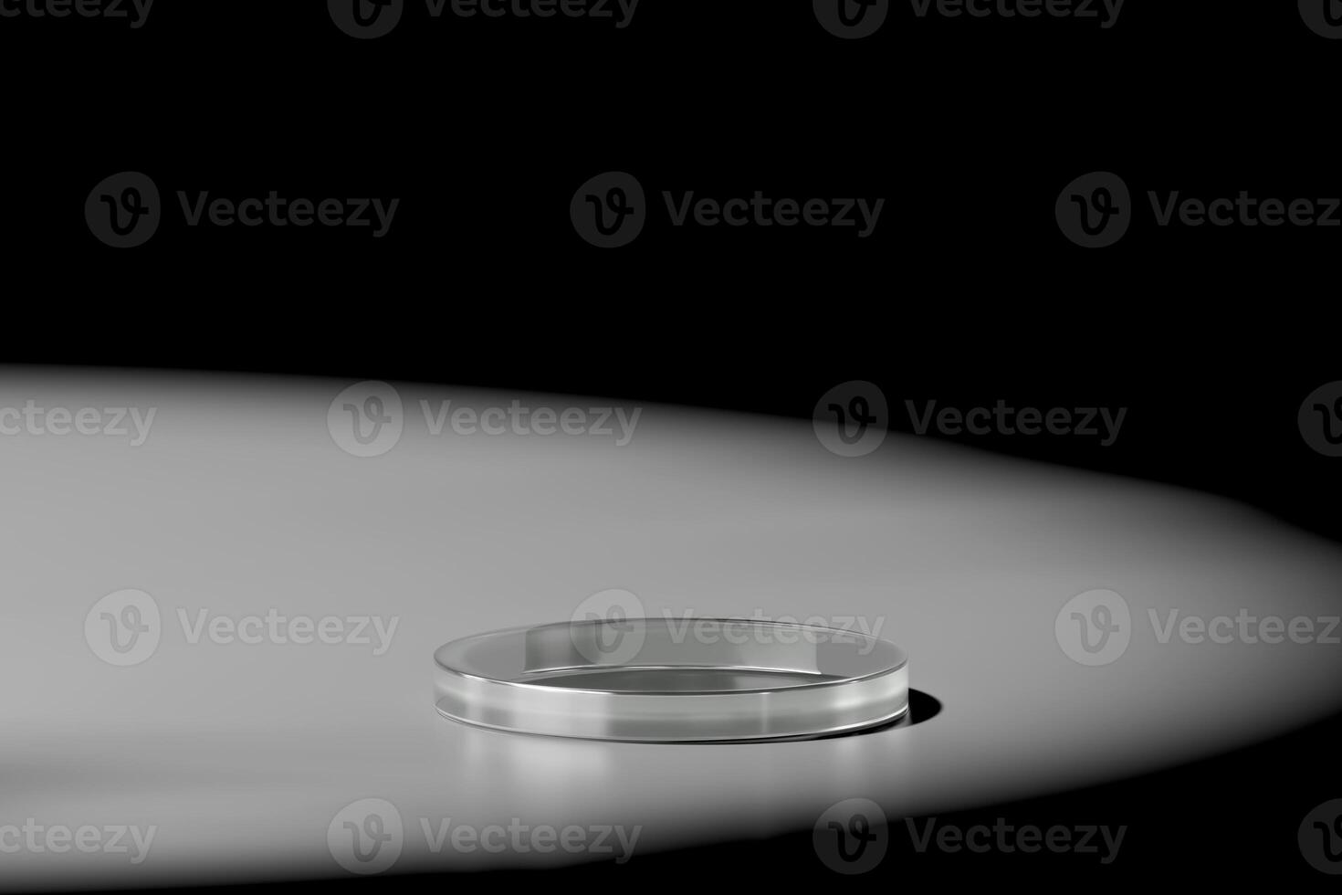 Clear glass podium with light dropping for product showing 3d rendering photo